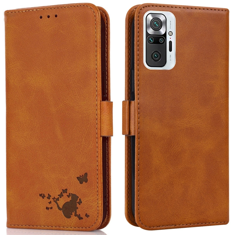For Xiaomi Redmi Note 10 Pro Max Embossed Cat Butterflies Pattern Horizontal Flip Leather Case with Card Slot & Holder & Wallet