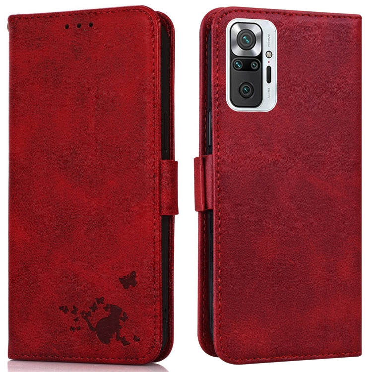 For Xiaomi Redmi Note 10 Pro Max Embossed Cat Butterflies Pattern Horizontal Flip Leather Case with Card Slot & Holder & Wallet