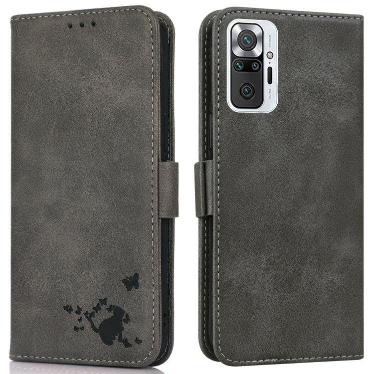 For Xiaomi Redmi Note 10 Pro Max Embossed Cat Butterflies Pattern Horizontal Flip Leather Case with Card Slot & Holder & Wallet