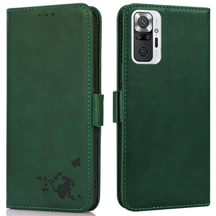 For Xiaomi Redmi Note 10 Pro Max Embossed Cat Butterflies Pattern Horizontal Flip Leather Case with Card Slot & Holder & Wallet