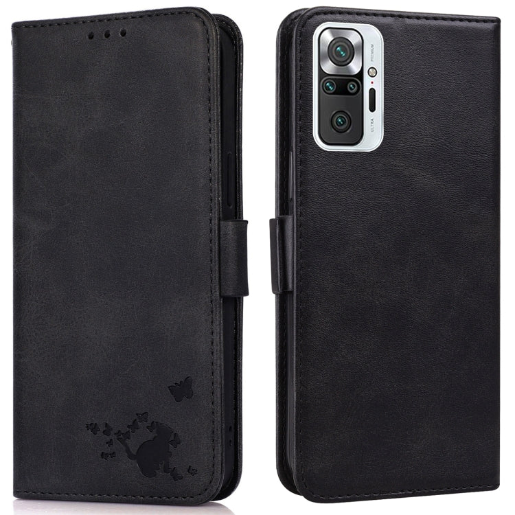 For Xiaomi Redmi Note 10 Pro Max Embossed Cat Butterflies Pattern Horizontal Flip Leather Case with Card Slot & Holder & Wallet