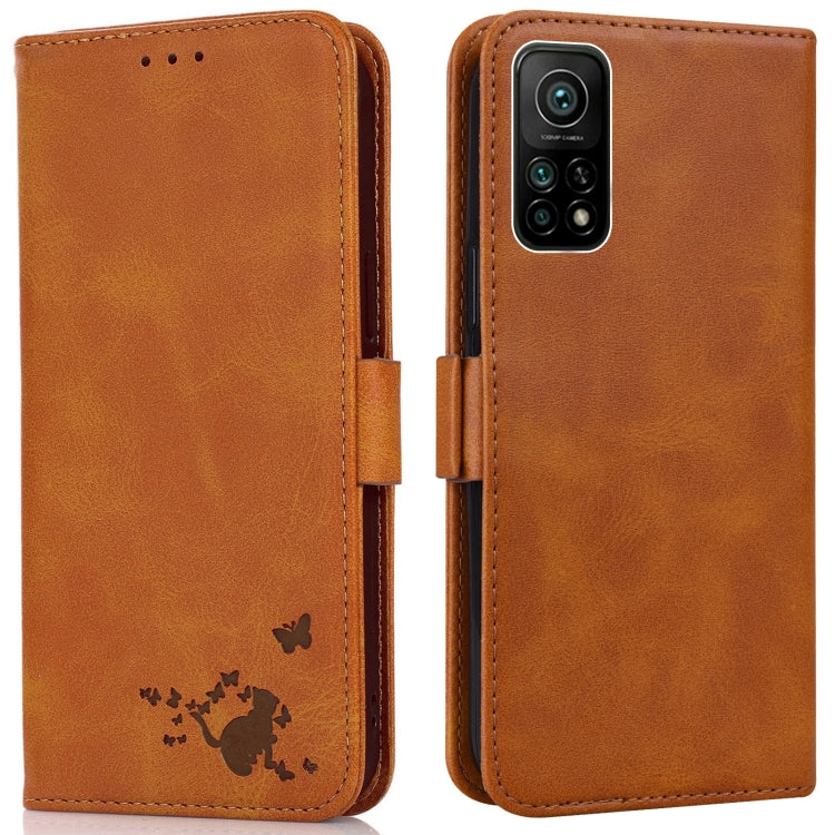 For Xiaomi Mi 10T 5G / 10T Pro 5G Embossed Cat Butterflies Pattern Horizontal Flip Leather Case with Card Slot & Holder & Wallet