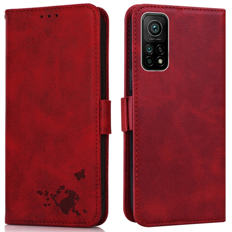 For Xiaomi Mi 10T 5G / 10T Pro 5G Embossed Cat Butterflies Pattern Horizontal Flip Leather Case with Card Slot & Holder & Wallet