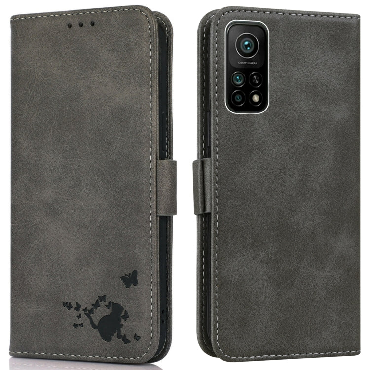 For Xiaomi Mi 10T 5G / 10T Pro 5G Embossed Cat Butterflies Pattern Horizontal Flip Leather Case with Card Slot & Holder & Wallet