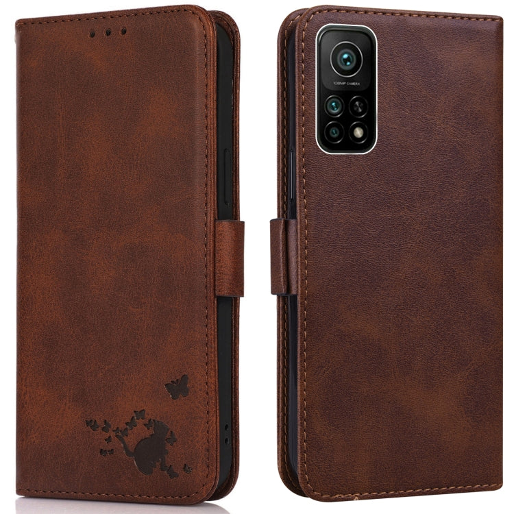 For Xiaomi Mi 10T 5G / 10T Pro 5G Embossed Cat Butterflies Pattern Horizontal Flip Leather Case with Card Slot & Holder & Wallet