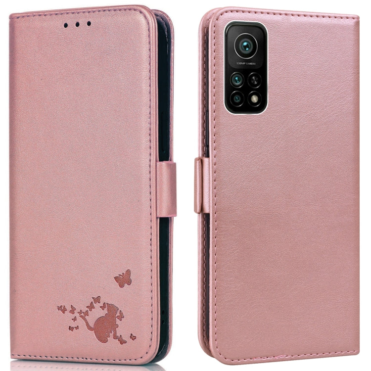 For Xiaomi Mi 10T 5G / 10T Pro 5G Embossed Cat Butterflies Pattern Horizontal Flip Leather Case with Card Slot & Holder & Wallet