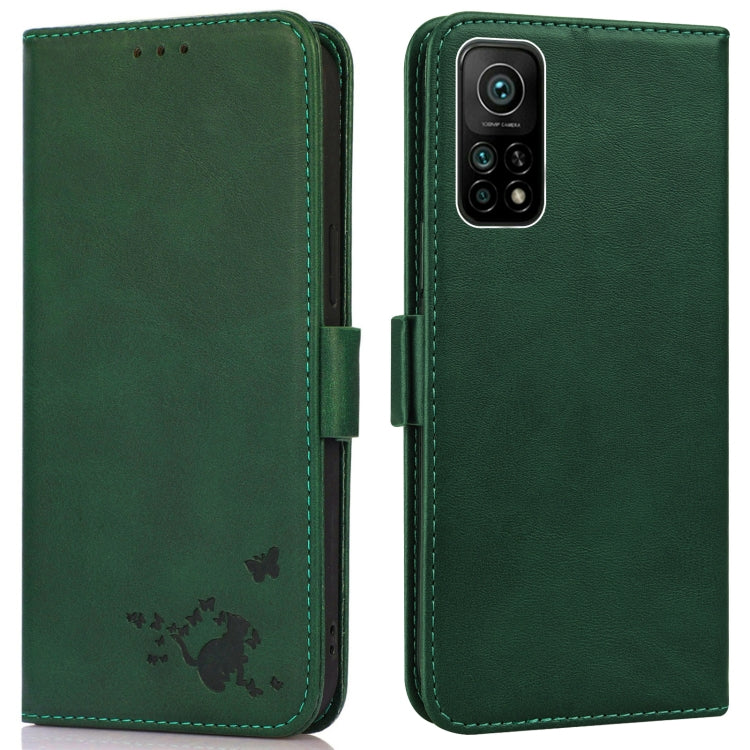 For Xiaomi Mi 10T 5G / 10T Pro 5G Embossed Cat Butterflies Pattern Horizontal Flip Leather Case with Card Slot & Holder & Wallet