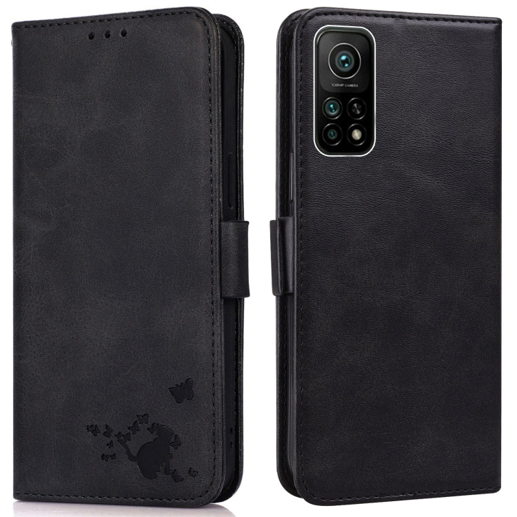 For Xiaomi Mi 10T 5G / 10T Pro 5G Embossed Cat Butterflies Pattern Horizontal Flip Leather Case with Card Slot & Holder & Wallet