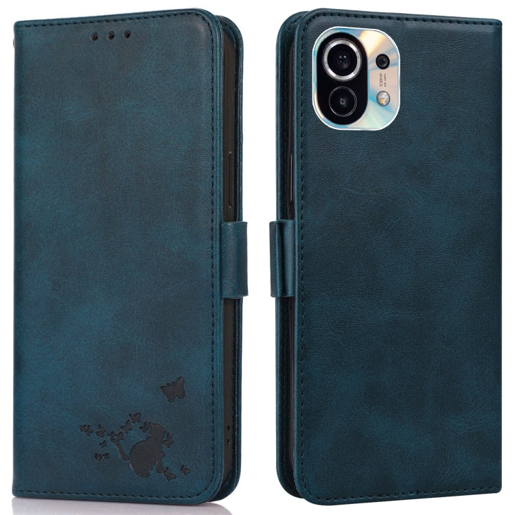For Xiaomi Mi 11 Embossed Cat Butterflies Pattern Horizontal Flip Leather Case with Card Slot & Holder & Wallet