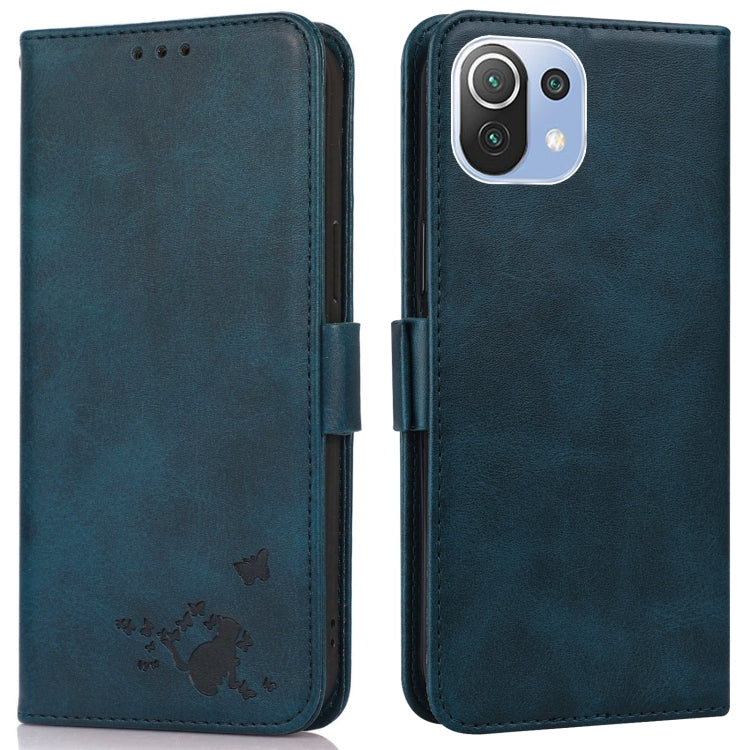 For Xiaomi Mi 11 Lite Embossed Cat Butterflies Pattern Horizontal Flip Leather Case with Card Slot & Holder & Wallet