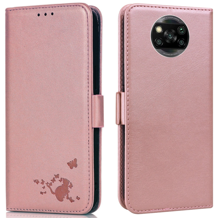 For Xiaomi Poco X3 NFC / X3 Embossed Cat Butterflies Pattern Horizontal Flip Leather Case with Card Slot & Holder & Wallet