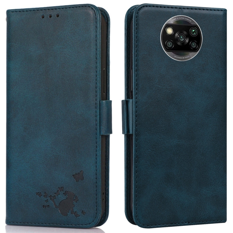 For Xiaomi Poco X3 NFC / X3 Embossed Cat Butterflies Pattern Horizontal Flip Leather Case with Card Slot & Holder & Wallet