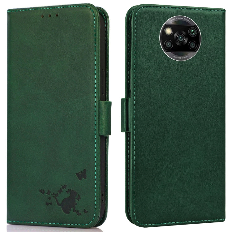 For Xiaomi Poco X3 NFC / X3 Embossed Cat Butterflies Pattern Horizontal Flip Leather Case with Card Slot & Holder & Wallet