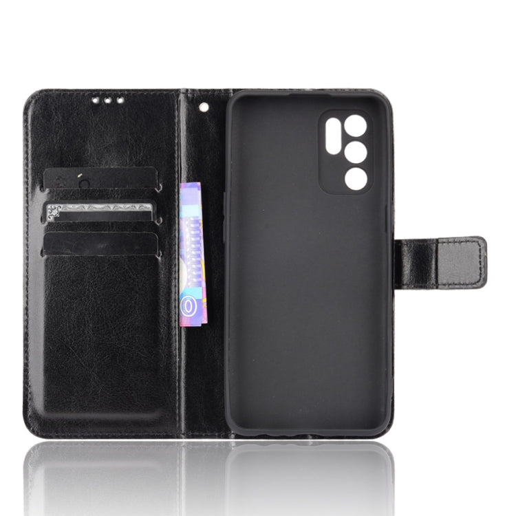 For OPPO Reno6 4G Crazy Horse Texture Horizontal Flip Leather Case with Holder & Card Slots & Lanyard