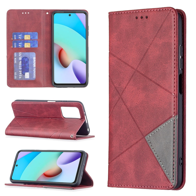 For Xiaomi Redmi 10 Rhombus Texture Horizontal Flip Magnetic Leather Case with Holder & Card Slots