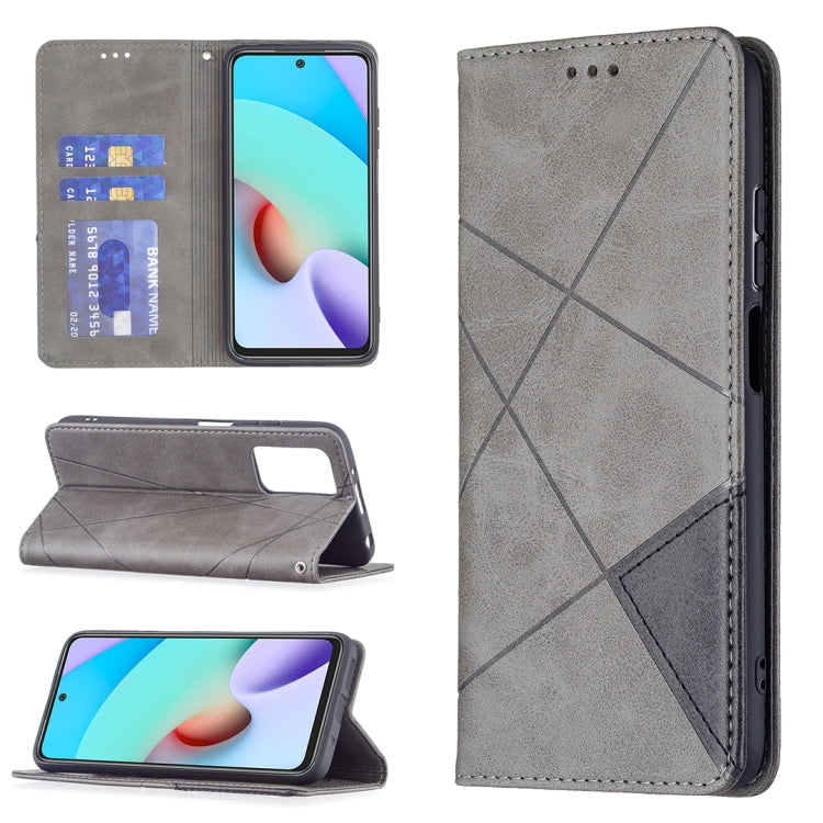 For Xiaomi Redmi 10 Rhombus Texture Horizontal Flip Magnetic Leather Case with Holder & Card Slots