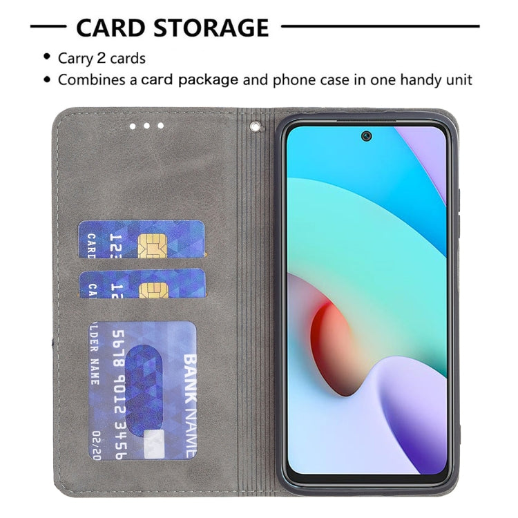 For Xiaomi Redmi 10 Rhombus Texture Horizontal Flip Magnetic Leather Case with Holder & Card Slots