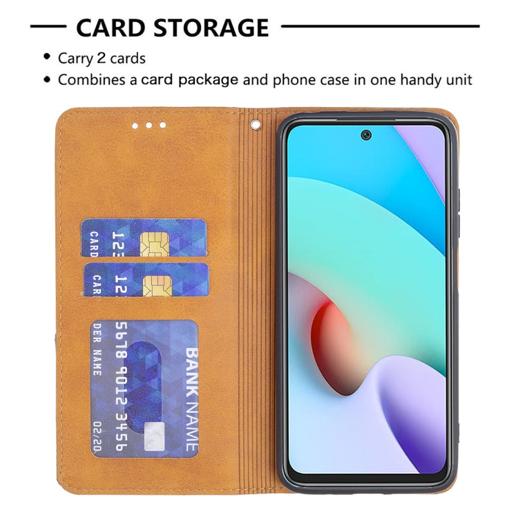 For Xiaomi Redmi 10 Rhombus Texture Horizontal Flip Magnetic Leather Case with Holder & Card Slots