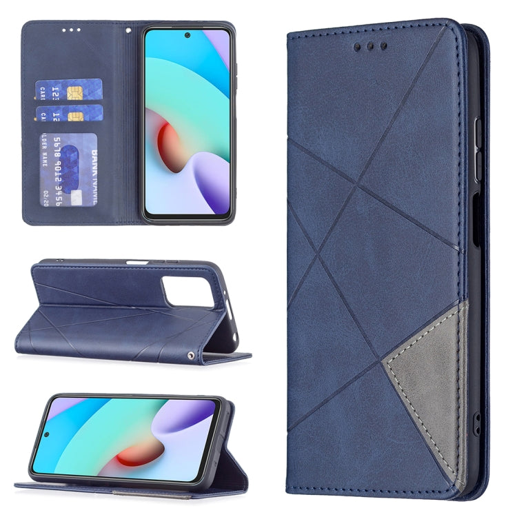 For Xiaomi Redmi 10 Rhombus Texture Horizontal Flip Magnetic Leather Case with Holder & Card Slots