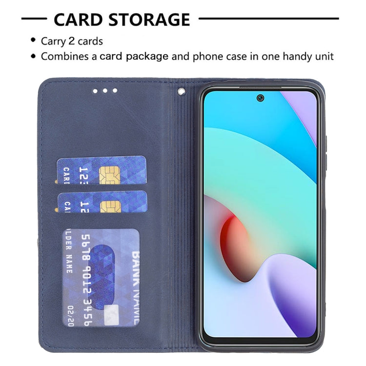 For Xiaomi Redmi 10 Rhombus Texture Horizontal Flip Magnetic Leather Case with Holder & Card Slots