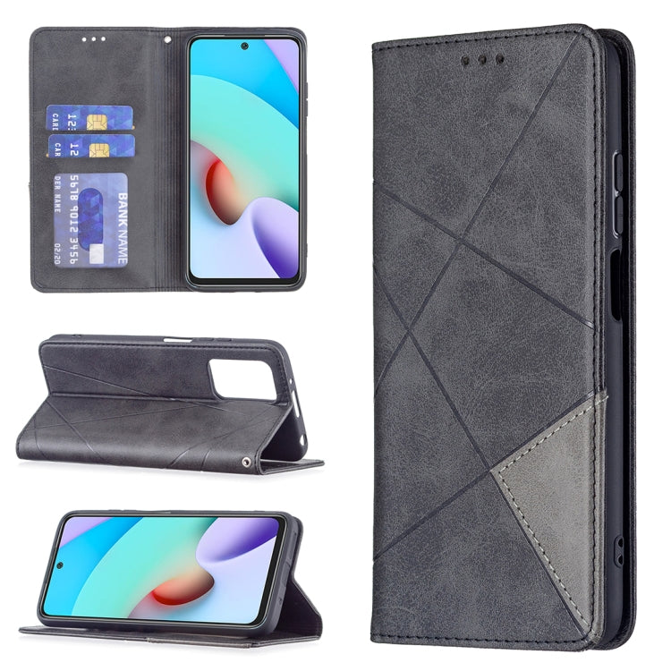 For Xiaomi Redmi 10 Rhombus Texture Horizontal Flip Magnetic Leather Case with Holder & Card Slots
