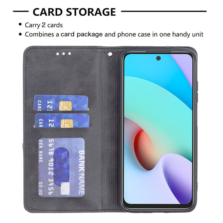 For Xiaomi Redmi 10 Rhombus Texture Horizontal Flip Magnetic Leather Case with Holder & Card Slots