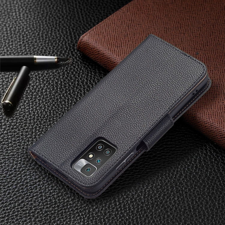 For Xiaomi Redmi 10 Litchi Texture Pure Color Horizontal Flip PU Leather Case with Holder & Card Slots & Wallet & Lanyard