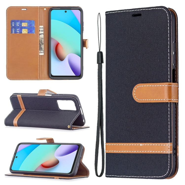 For Xiaomi Redmi 10 Color Matching Denim Texture Leather Case with Holder & Card Slots & Wallet & Lanyard