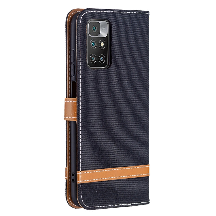 For Xiaomi Redmi 10 Color Matching Denim Texture Leather Case with Holder & Card Slots & Wallet & Lanyard