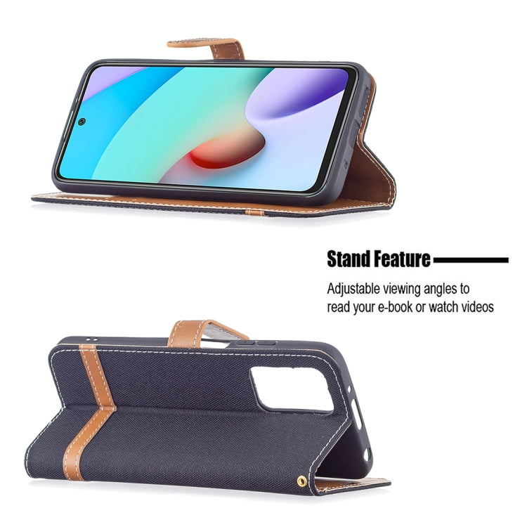 For Xiaomi Redmi 10 Color Matching Denim Texture Leather Case with Holder & Card Slots & Wallet & Lanyard