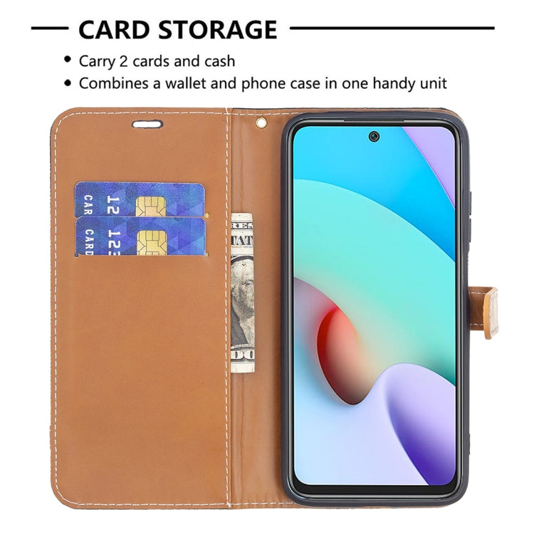 For Xiaomi Redmi 10 Color Matching Denim Texture Leather Case with Holder & Card Slots & Wallet & Lanyard