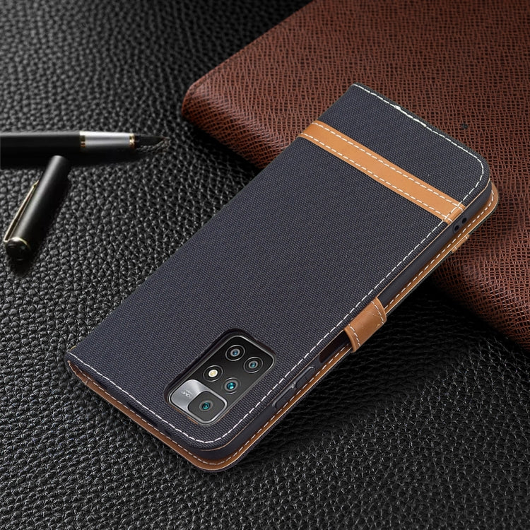 For Xiaomi Redmi 10 Color Matching Denim Texture Leather Case with Holder & Card Slots & Wallet & Lanyard