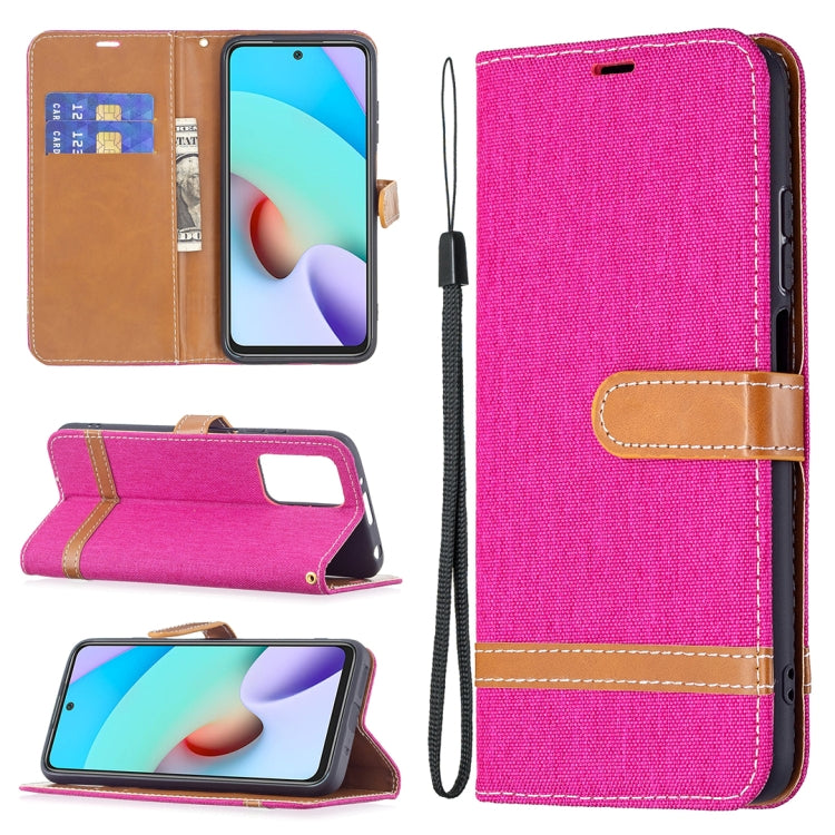 For Xiaomi Redmi 10 Color Matching Denim Texture Leather Case with Holder & Card Slots & Wallet & Lanyard