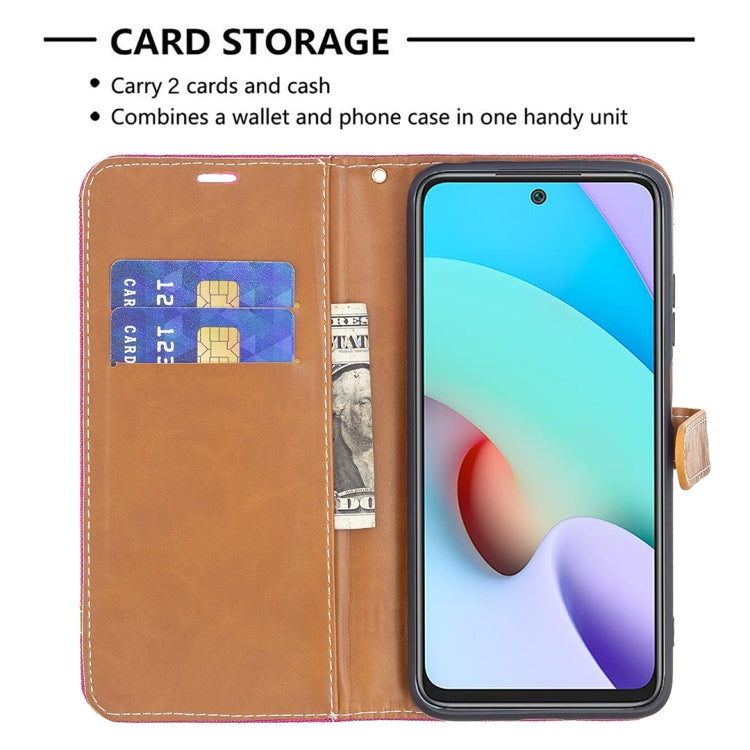 For Xiaomi Redmi 10 Color Matching Denim Texture Leather Case with Holder & Card Slots & Wallet & Lanyard