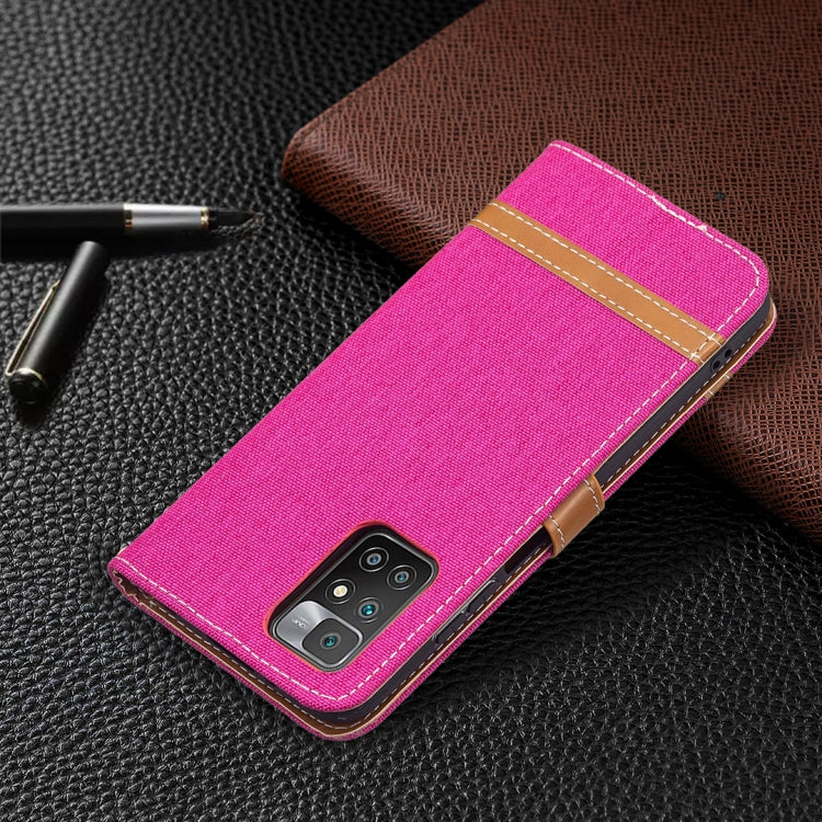 For Xiaomi Redmi 10 Color Matching Denim Texture Leather Case with Holder & Card Slots & Wallet & Lanyard