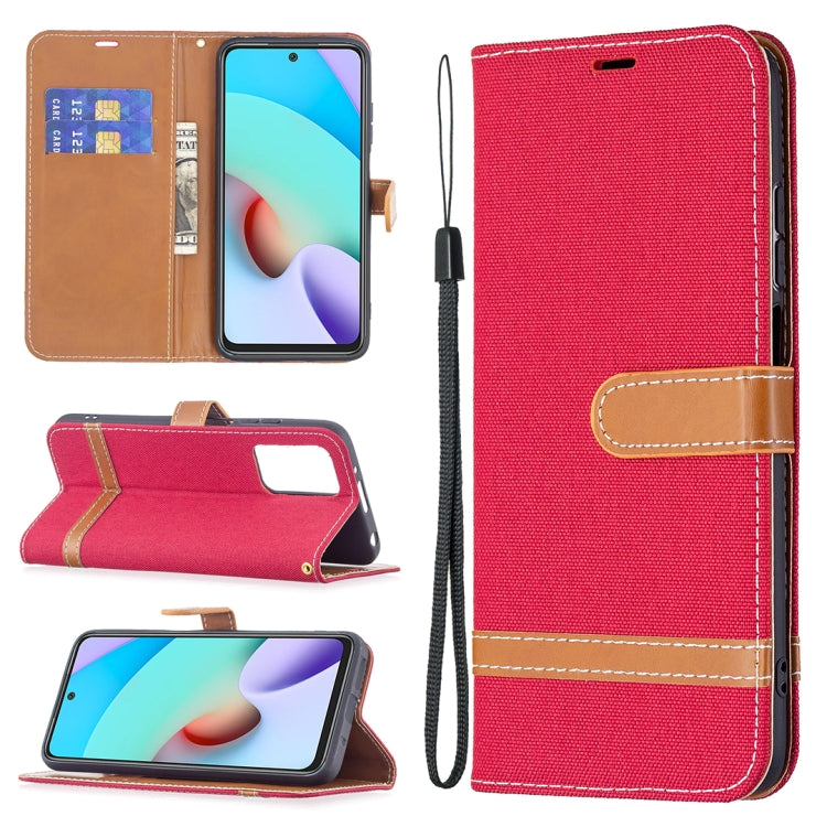 For Xiaomi Redmi 10 Color Matching Denim Texture Leather Case with Holder & Card Slots & Wallet & Lanyard