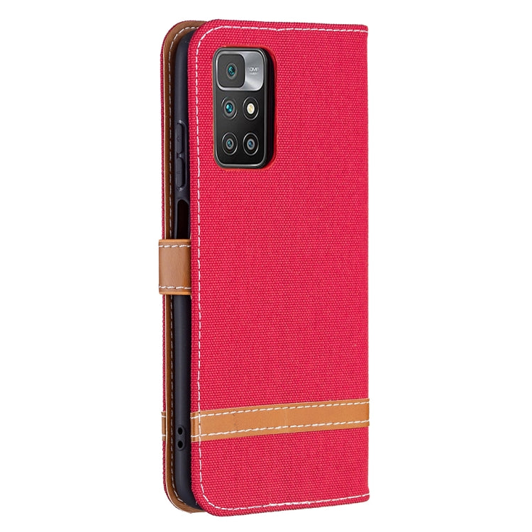 For Xiaomi Redmi 10 Color Matching Denim Texture Leather Case with Holder & Card Slots & Wallet & Lanyard