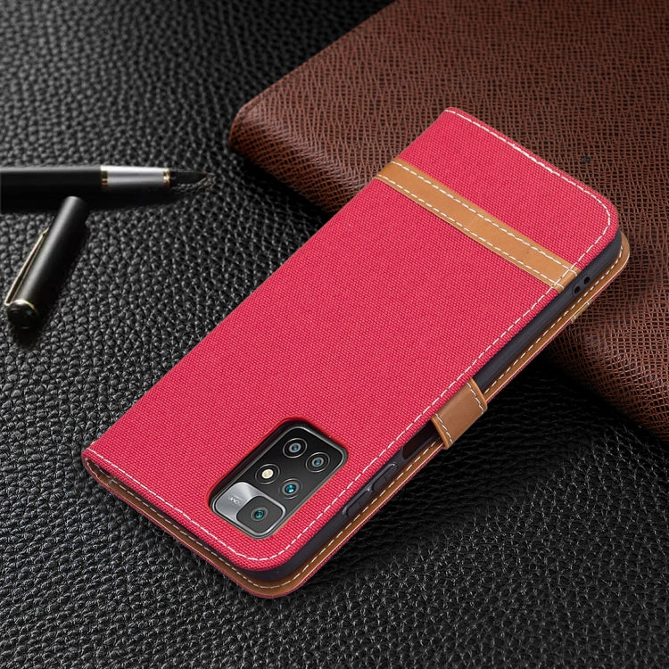 For Xiaomi Redmi 10 Color Matching Denim Texture Leather Case with Holder & Card Slots & Wallet & Lanyard