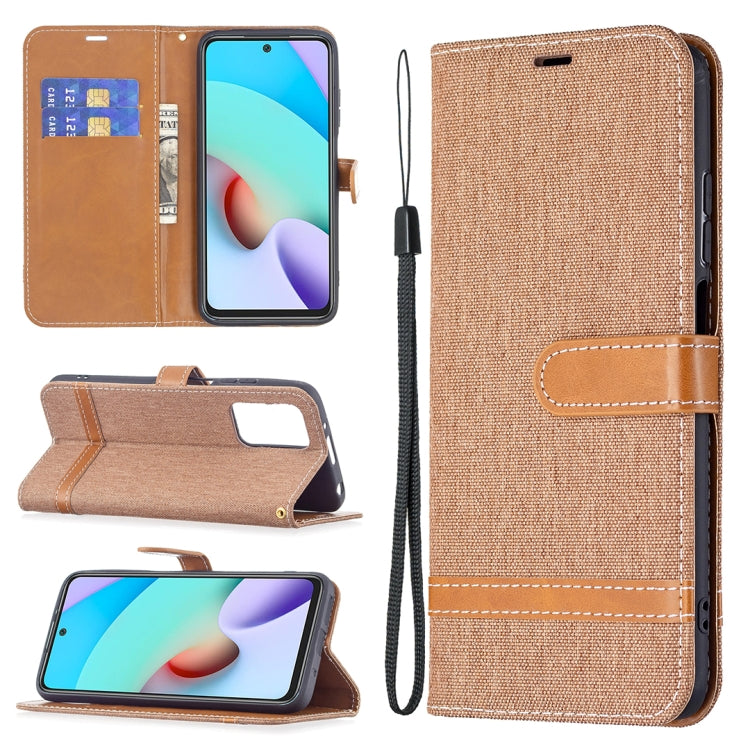 For Xiaomi Redmi 10 Color Matching Denim Texture Leather Case with Holder & Card Slots & Wallet & Lanyard