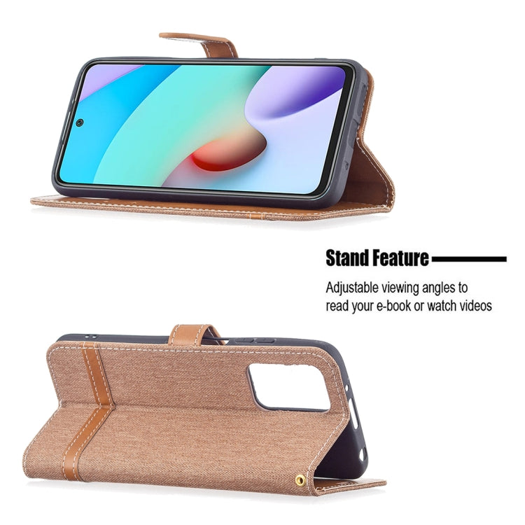 For Xiaomi Redmi 10 Color Matching Denim Texture Leather Case with Holder & Card Slots & Wallet & Lanyard