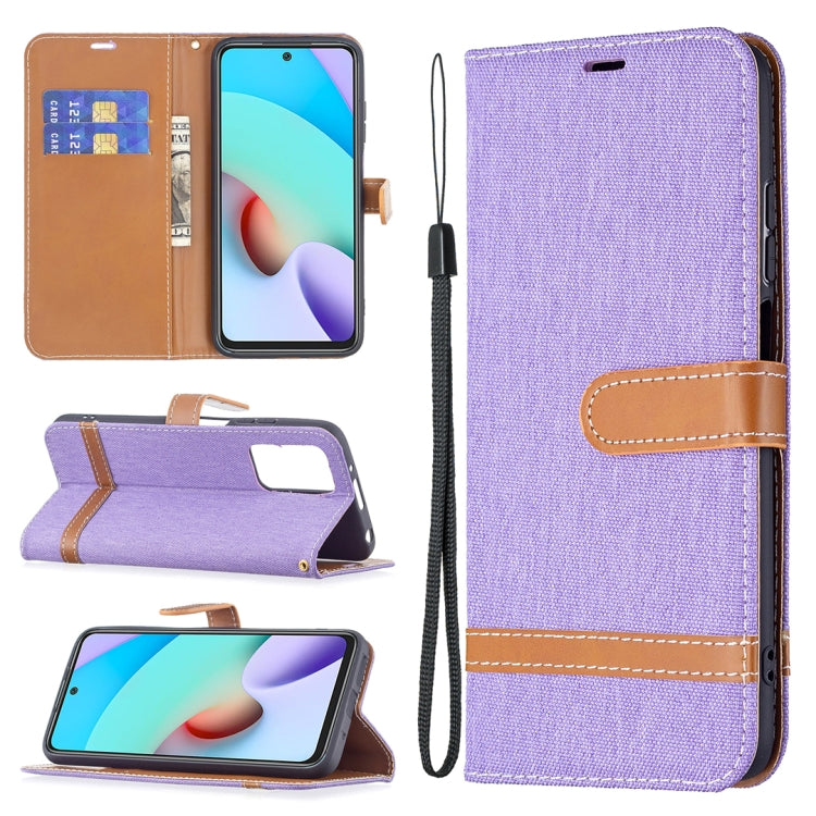 For Xiaomi Redmi 10 Color Matching Denim Texture Leather Case with Holder & Card Slots & Wallet & Lanyard