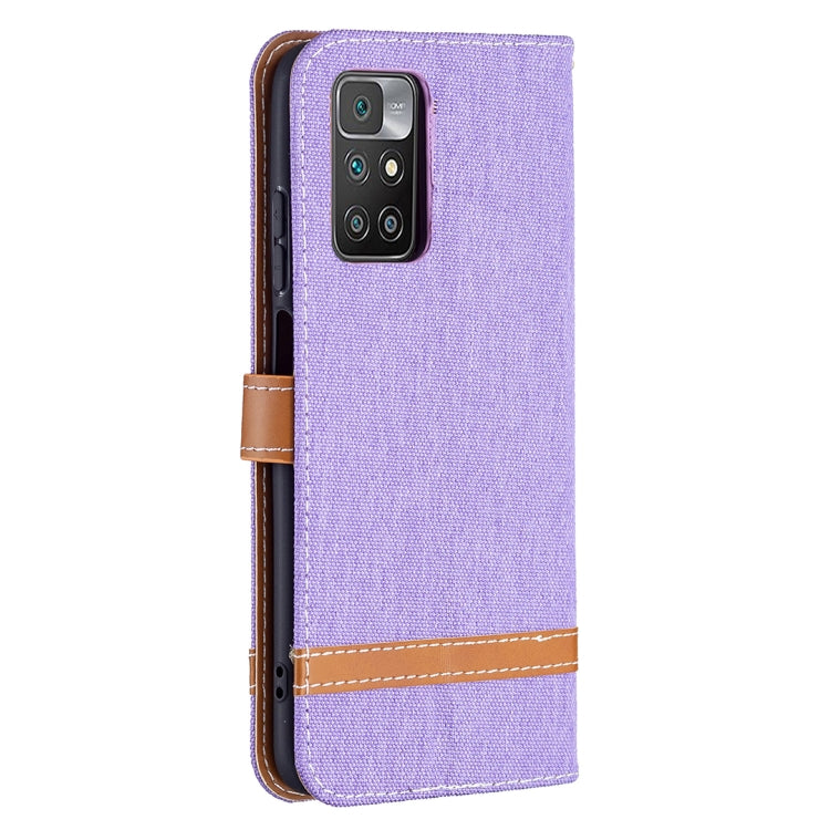 For Xiaomi Redmi 10 Color Matching Denim Texture Leather Case with Holder & Card Slots & Wallet & Lanyard