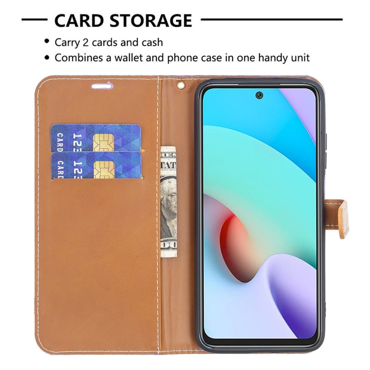 For Xiaomi Redmi 10 Color Matching Denim Texture Leather Case with Holder & Card Slots & Wallet & Lanyard