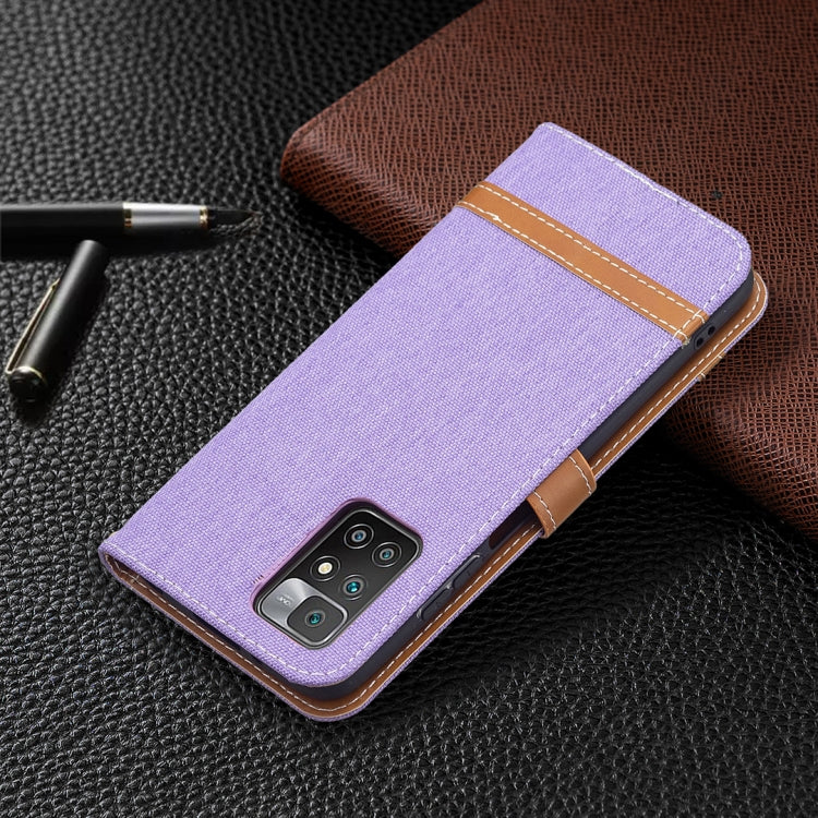 For Xiaomi Redmi 10 Color Matching Denim Texture Leather Case with Holder & Card Slots & Wallet & Lanyard