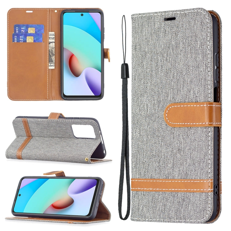 For Xiaomi Redmi 10 Color Matching Denim Texture Leather Case with Holder & Card Slots & Wallet & Lanyard