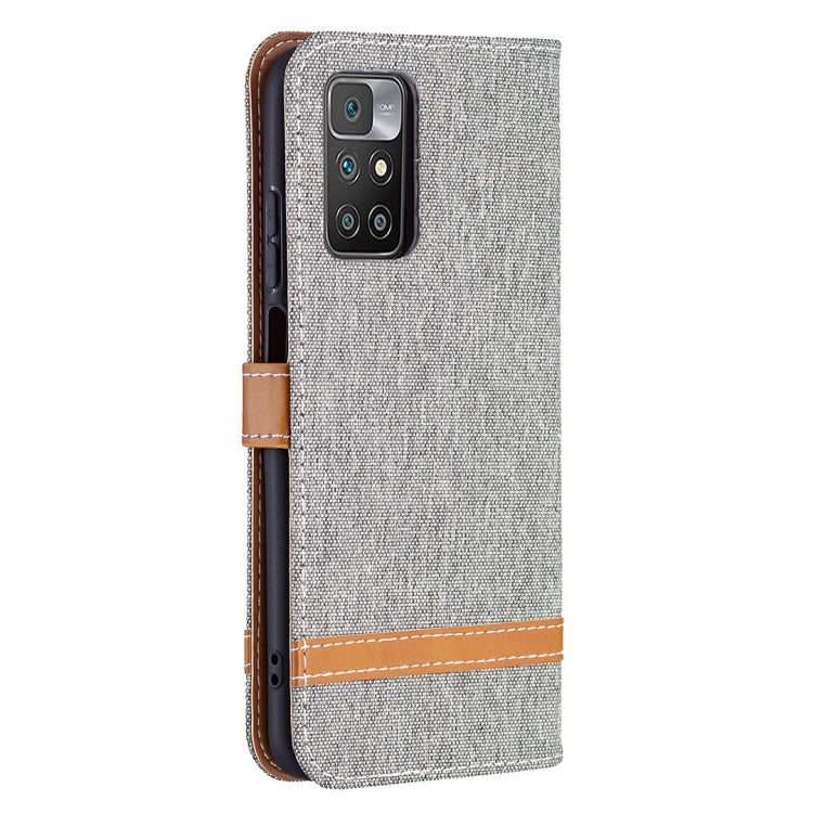 For Xiaomi Redmi 10 Color Matching Denim Texture Leather Case with Holder & Card Slots & Wallet & Lanyard