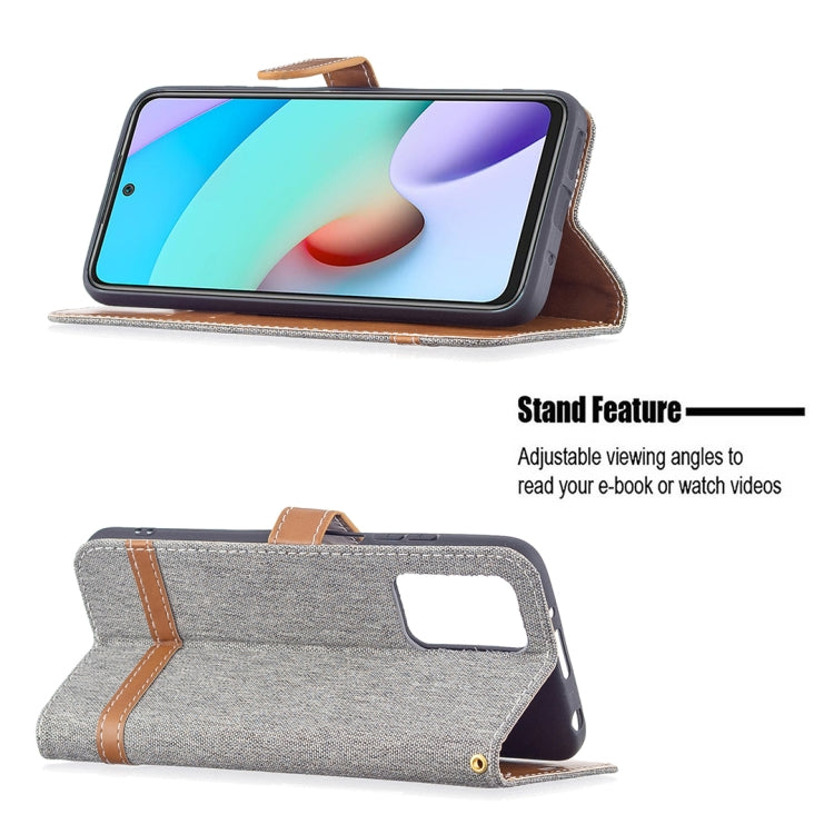 For Xiaomi Redmi 10 Color Matching Denim Texture Leather Case with Holder & Card Slots & Wallet & Lanyard
