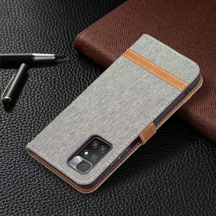For Xiaomi Redmi 10 Color Matching Denim Texture Leather Case with Holder & Card Slots & Wallet & Lanyard