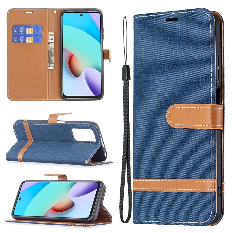 For Xiaomi Redmi 10 Color Matching Denim Texture Leather Case with Holder & Card Slots & Wallet & Lanyard