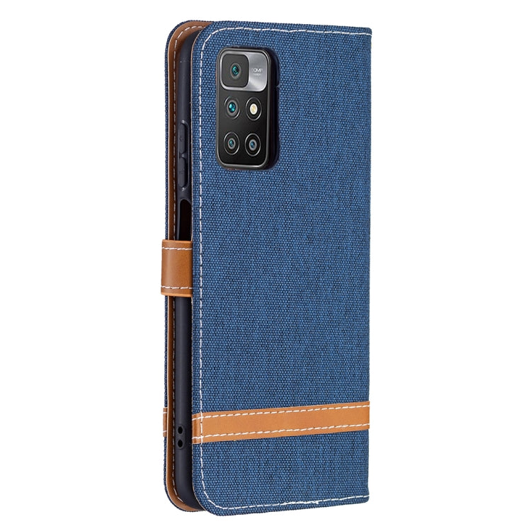 For Xiaomi Redmi 10 Color Matching Denim Texture Leather Case with Holder & Card Slots & Wallet & Lanyard